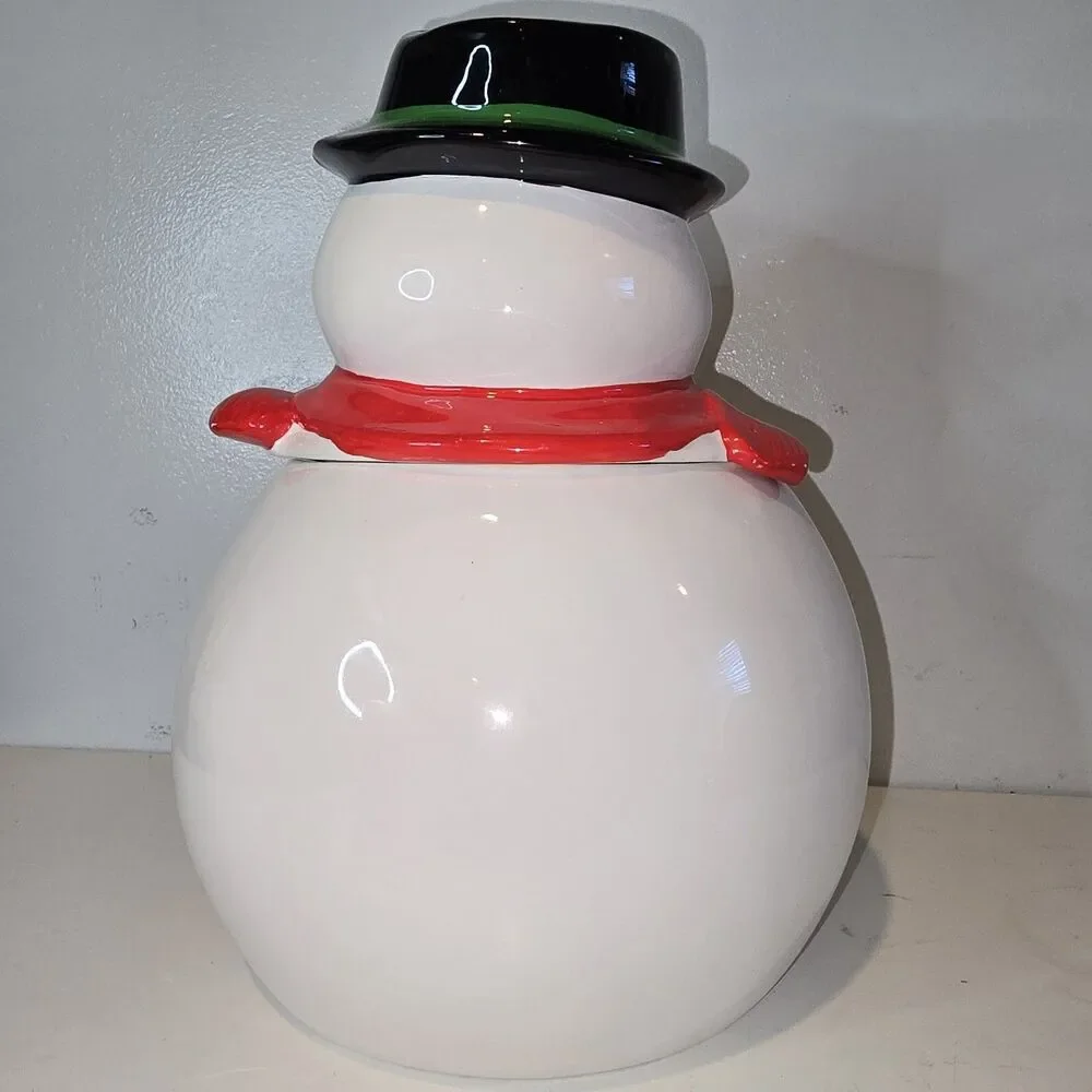 Vintage Musical Snowman Cookie Jar Plays White X'Mas Music Never Used